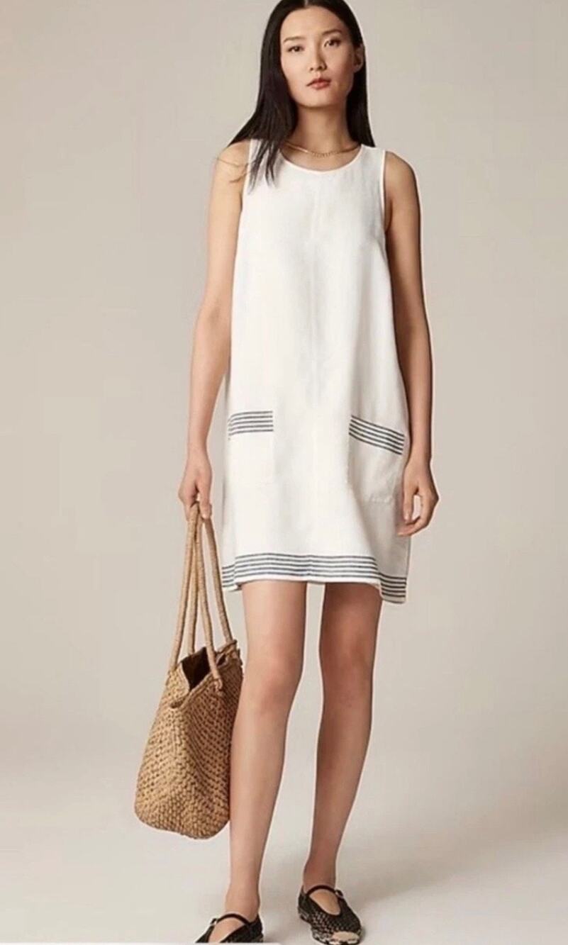 J.Crew Maxine Sailor Stripe Dress Linen A Line White Preppy Retro Resort XS NWT